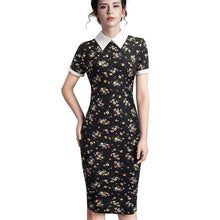 Load image into Gallery viewer, Women Turn-down Collar Fit Vintage Pencil Midi Dress