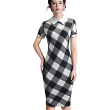 Load image into Gallery viewer, Women Turn-down Collar Fit Vintage Pencil Midi Dress