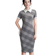 Load image into Gallery viewer, Women Turn-down Collar Fit Vintage Pencil Midi Dress