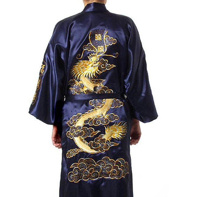 Gorgeous Chinese Men's Satin Silk Embroidery Kimono Bath Robe