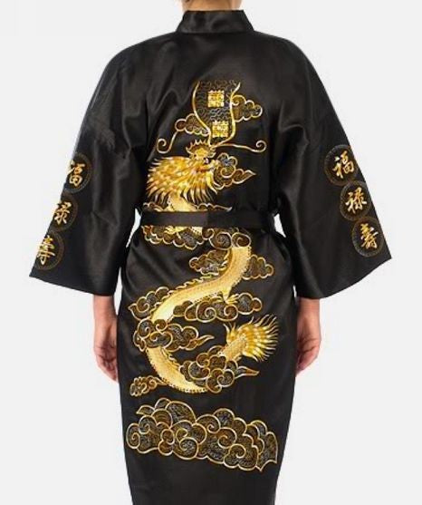 Gorgeous Chinese Men's Satin Silk Embroidery Kimono Bath Robe