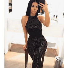 Load image into Gallery viewer, sexy Gold sequin jumpsuit mesh Romper Summer Women Glitter Halter Open Back Party bodycon jumpsuit body ladies Overalls Clubwear