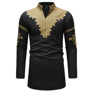 Print Embroidery Full Sleeve Tops Shirt for Man African Traditional