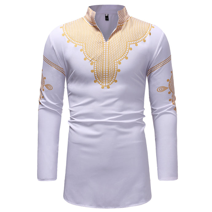 Print Embroidery Full Sleeve Tops Shirt for Man African Traditional