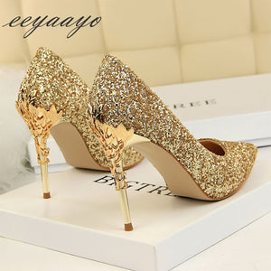 Women Pointed Toes High Thin Heel Metal Sexy Shoes