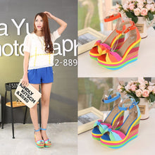 Load image into Gallery viewer, Women&#39;s Ladies Wedges High Multi color Patchwork Sandals Peep Toe Roman Shoes