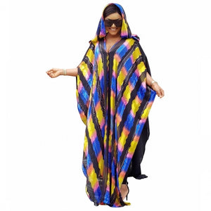 Women Striped Chiffon Dress With Hood Colorful African Fashion