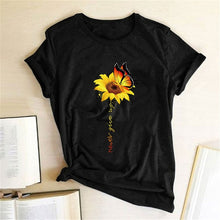 Load image into Gallery viewer, Aesthetic Cotton T Shirt Women Graphic Tees Shirt Sun Flower Butterfly T-shirt Never Give Up