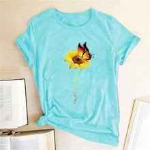 Load image into Gallery viewer, Aesthetic Cotton T Shirt Women Graphic Tees Shirt Sun Flower Butterfly T-shirt Never Give Up