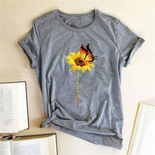 Load image into Gallery viewer, Aesthetic Cotton T Shirt Women Graphic Tees Shirt Sun Flower Butterfly T-shirt Never Give Up