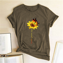 Load image into Gallery viewer, Aesthetic Cotton T Shirt Women Graphic Tees Shirt Sun Flower Butterfly T-shirt Never Give Up