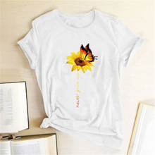 Load image into Gallery viewer, Aesthetic Cotton T Shirt Women Graphic Tees Shirt Sun Flower Butterfly T-shirt Never Give Up