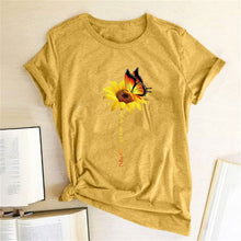 Load image into Gallery viewer, Aesthetic Cotton T Shirt Women Graphic Tees Shirt Sun Flower Butterfly T-shirt Never Give Up