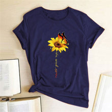 Load image into Gallery viewer, Aesthetic Cotton T Shirt Women Graphic Tees Shirt Sun Flower Butterfly T-shirt Never Give Up