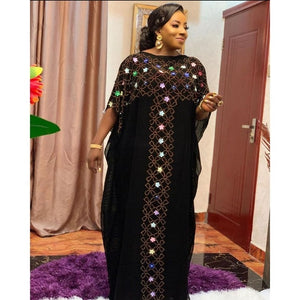 2020 New Chiffon Long Stick Diamond Free Size Sequin Dress For African Lady