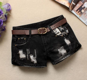 Autumn Denim Shorts For Women Sexy Mini Shorts Women'S Rivet Holes Jeans Low Waist Shorts Without Belt Ripped Denim Short J2305