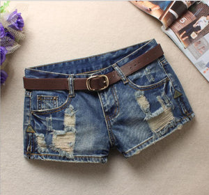 Autumn Denim Shorts For Women Sexy Mini Shorts Women'S Rivet Holes Jeans Low Waist Shorts Without Belt Ripped Denim Short J2305