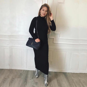 Muslim Plain Thick Bodycon Slim Dress Stretch Long Maxi Kaftan Women Pencil Robe Dress Islamic Dubai Arab Jilbab Sheath Dress