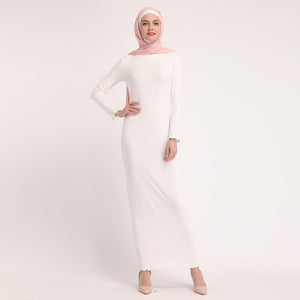 Muslim Plain Thick Bodycon Slim Dress Stretch Long Maxi Kaftan Women Pencil Robe Dress Islamic Dubai Arab Jilbab Sheath Dress