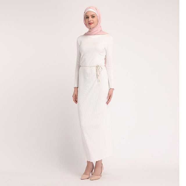 Muslim Plain Thick Bodycon Slim Dress Stretch Long Maxi Kaftan Women Pencil Robe Dress Islamic Dubai Arab Jilbab Sheath Dress