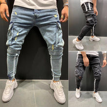 Load image into Gallery viewer, Men Skinny Ripped Destroyed Frayed Slim Fit  Denim Pants Jeans