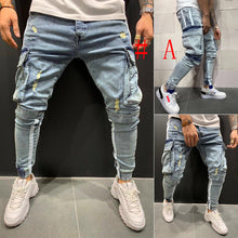 Load image into Gallery viewer, Men Skinny Ripped Destroyed Frayed Slim Fit  Denim Pants Jeans