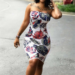 Women Summer Sleeveless Dresss New Floral Printed Strapless Bodycon Party Cocktail Mini Dress