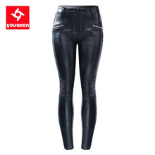 Load image into Gallery viewer, Black Motorcycle Biker Zip Mid High Waist Stretch Denim Skinny Pants