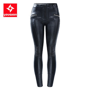 Black Motorcycle Biker Zip Mid High Waist Stretch Denim Skinny Pants