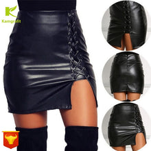Load image into Gallery viewer, Women&#39;s skirt explosive belt under the open fork Leather skirt