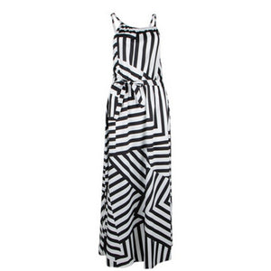 Striped Summer Maxi Long Sleeveless Women Beach Dress