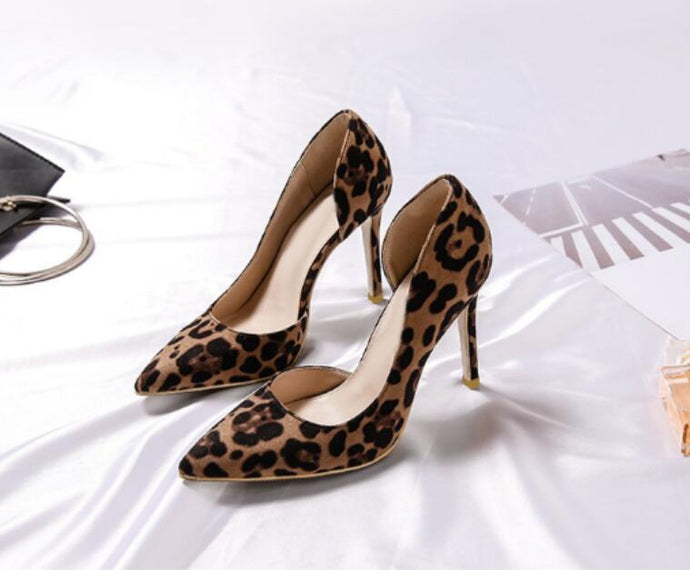 Hand Made Luxury Women High Heels 6-10CM Animal Print Pointed Toe  Shoe