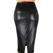 Load image into Gallery viewer, Women Spring Faux Leather Skirt High Waist Knee Length Split Skirt