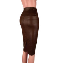 Load image into Gallery viewer, Women Spring Faux Leather Skirt High Waist Knee Length Split Skirt