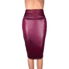Load image into Gallery viewer, Women Spring Faux Leather Skirt High Waist Knee Length Split Skirt