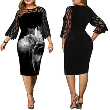 Load image into Gallery viewer, Women Transparent Sleeve Autumn Knee Length Party Women Dress