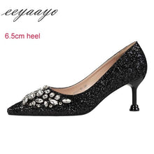 Load image into Gallery viewer, Women Pumps High Thin Heel Pointed Toe Crystal Bridal Wedding Shoes Gold High Heels