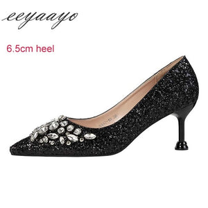 Women Pumps High Thin Heel Pointed Toe Crystal Bridal Wedding Shoes Gold High Heels