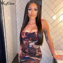 Load image into Gallery viewer, Hugcitar 2020 print sleeveless ruffles ruched sexy mini dress spring summer women fashion streetwear outfits club wear