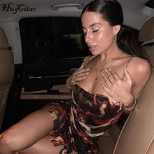 Load image into Gallery viewer, Hugcitar 2020 print sleeveless ruffles ruched sexy mini dress spring summer women fashion streetwear outfits club wear