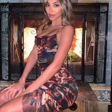 Load image into Gallery viewer, Hugcitar 2020 print sleeveless ruffles ruched sexy mini dress spring summer women fashion streetwear outfits club wear