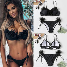 Load image into Gallery viewer, Two Piece Swimsuit 2020 Flower Ruffle Halter Top Push Up Bikini Swimwear