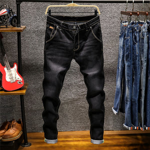 Skinny Jeans Men Zipper Fly Slim Fit Denim Joggers Stretch Male Jean Pencil Pants Blue Jeans