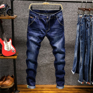 Skinny Jeans Men Zipper Fly Slim Fit Denim Joggers Stretch Male Jean Pencil Pants Blue Jeans