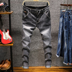 Skinny Jeans Men Zipper Fly Slim Fit Denim Joggers Stretch Male Jean Pencil Pants Blue Jeans