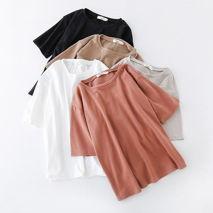 Womens Cotton T Shirts Half Sleeve Autumn O-Neck Striped Female T-Shirt Women Casual Basic Tops