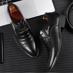 REETENE Men'S Leather Formal Shoes Lace Up Dress Shoes Oxfords Fashion Retro Shoes Elegant Work Footwear Men Dress Shoes