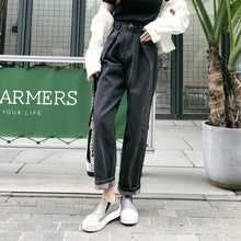 Load image into Gallery viewer, Woman Jeans Bleached Casual Boyfriend Denim Wide Leg Pants Oversize High Waist Jean