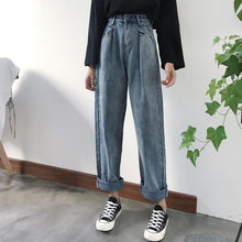 Load image into Gallery viewer, Woman Jeans Bleached Casual Boyfriend Denim Wide Leg Pants Oversize High Waist Jean