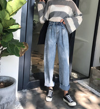 Load image into Gallery viewer, Woman Jeans Bleached Casual Boyfriend Denim Wide Leg Pants Oversize High Waist Jean